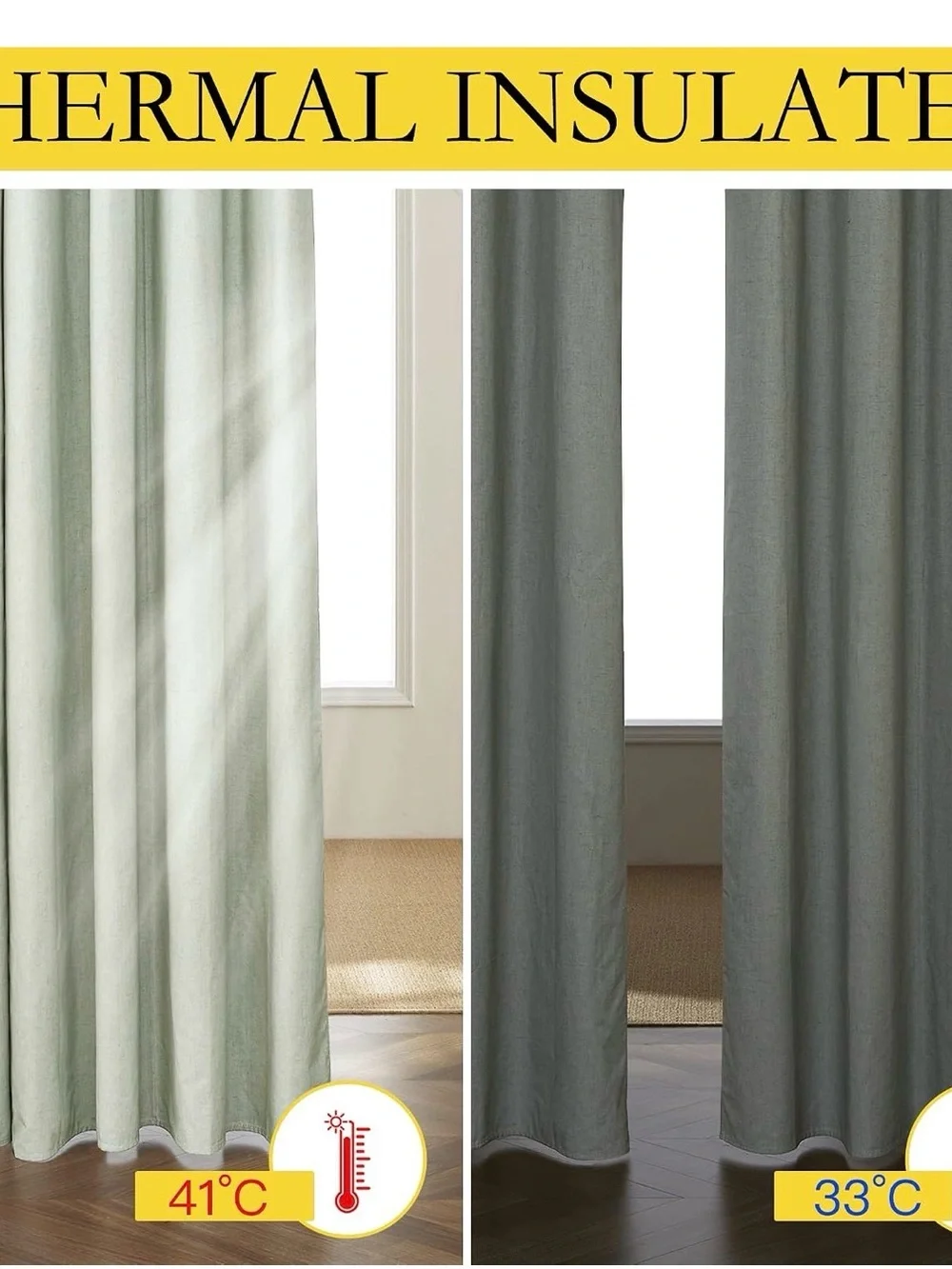 Sage Green Linen 52”W x 120”L 100% Blackout Curtains